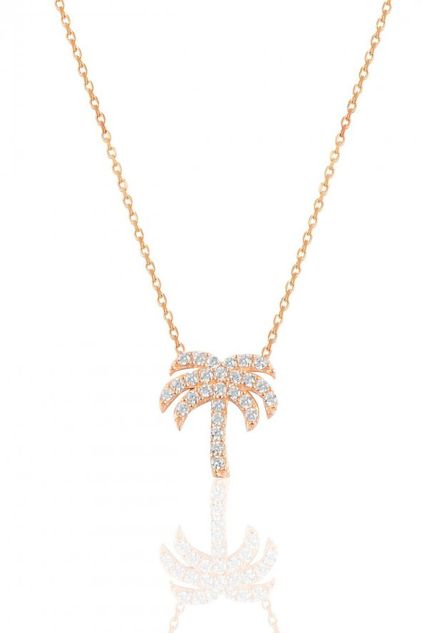 Gümüş rose zirkon  taşlı palmiye kolye ürün görseli 1