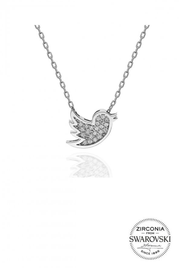 Gümüş Swarovski taşlı pırlanta modeli kuş kolye ürün görseli 1