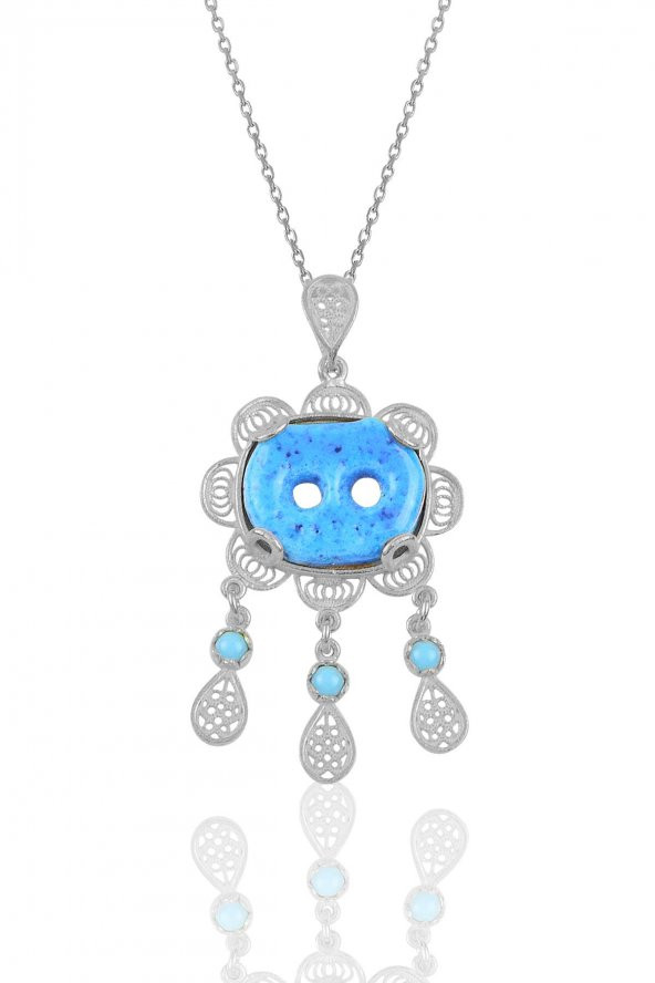 Gümüş telkari  süryani nazar boncugu kolye ürün görseli 1