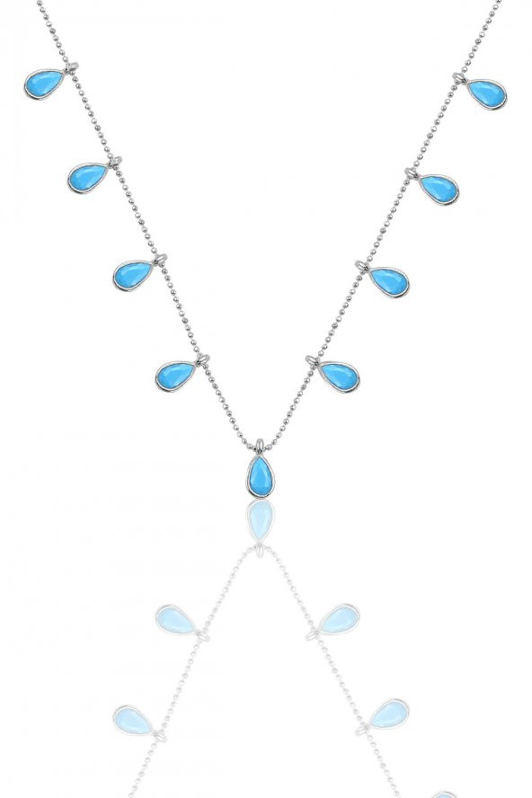 Gümüş rodyumlu turkuaz taşlı damla modeli kolye ürün görseli