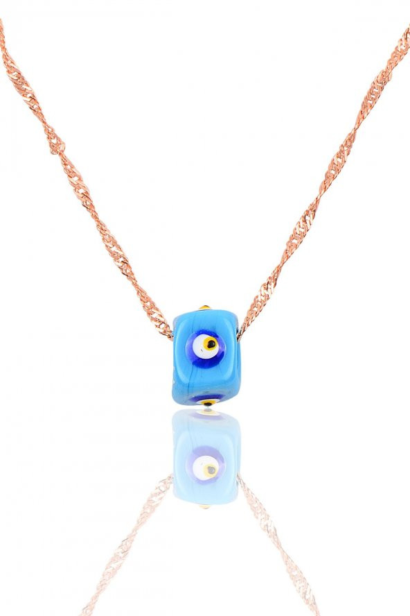 Gümüş singapur zincirli mineli turkuaz kolye ürün görseli 1