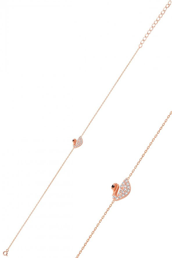 Gümüş rose zirkon taşlı kuğu bileklik - 1