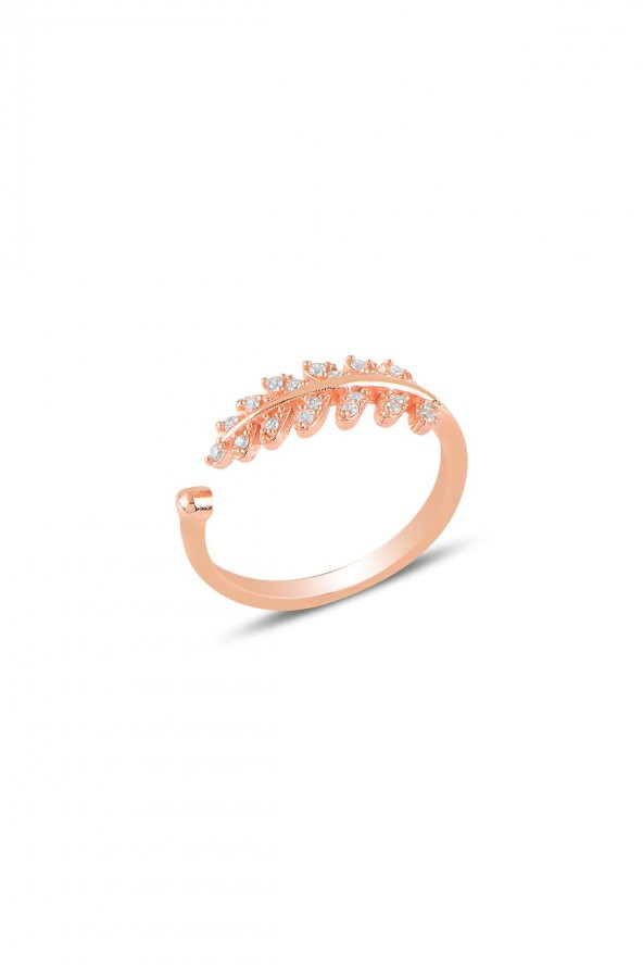 Gümüş rose zirkon taşlı ayarlamalı yaprak yüzük ürün görseli