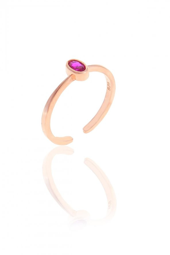 Gümüş rose  fuşya taşlı alttan ayarlamalı yüzük ürün görseli