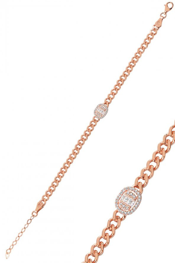 Gümüş zincir modeli baget taşlı bileklik