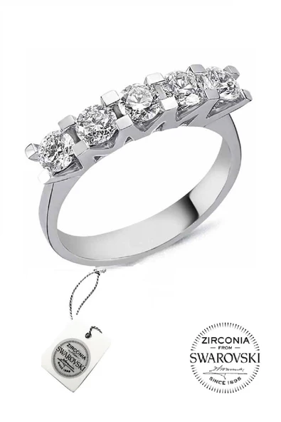 Gümüş Swarovski beş taşlı V modeli yüzük SGTL20512 ürün görseli 1