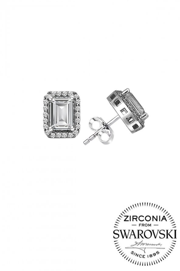 Gümüş Swarovski baget taşlı pırlanta modeli küpe ürün görseli