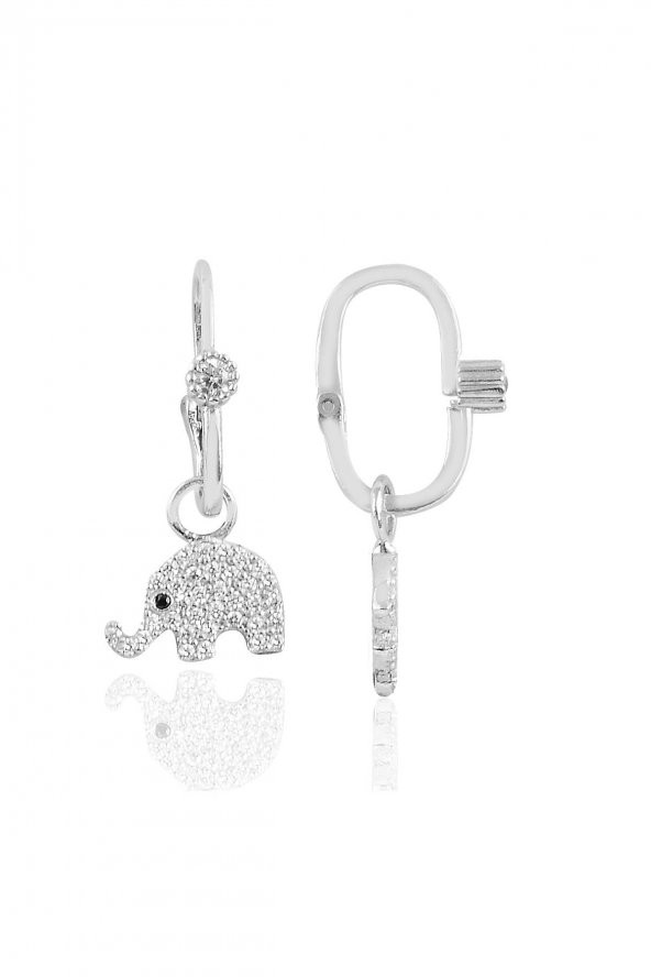 Gümüş rodyumlu taşlı fil göçmen küpe ürün görseli 1