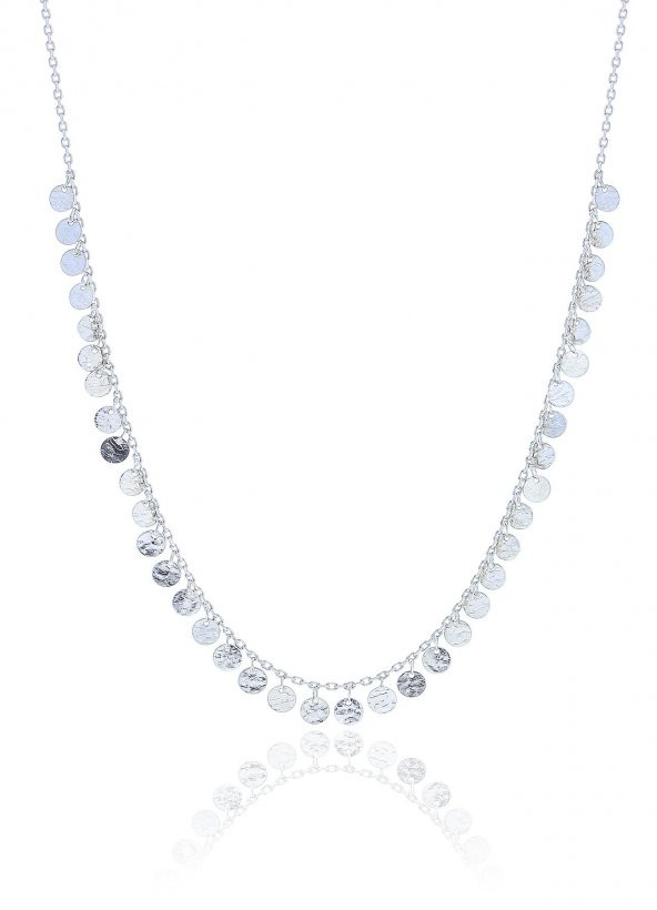 Gümüş rodyumlu dövme modeli pullu kolye ürün görseli 1