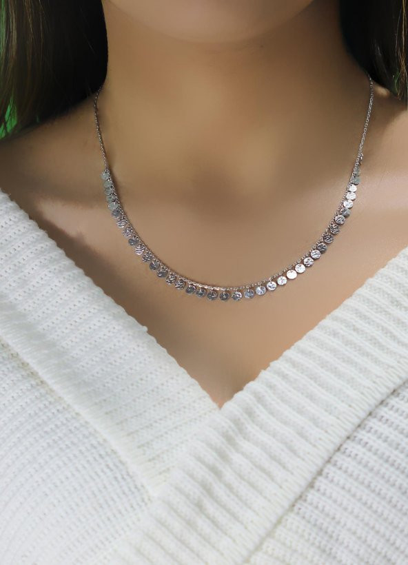 Gümüş rodyumlu dövme modeli pullu kolye - Resim 2