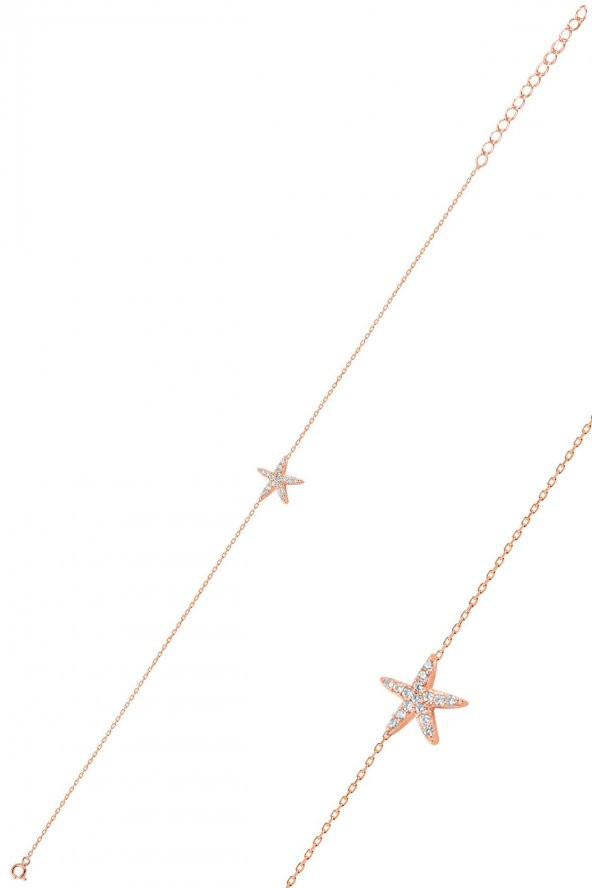 Gümüş rose zirkon taşlı deniz yıldızı bileklik ürün görseli 1