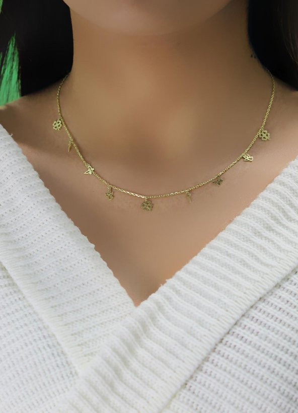 Gümüş altın yaldızlı kısmet şans kolyesi - Resim 2