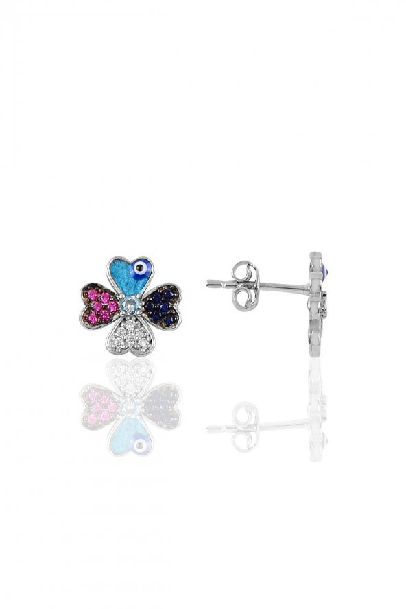 Gümüş rodyumlu mineli yonca küpe ürün görseli 1