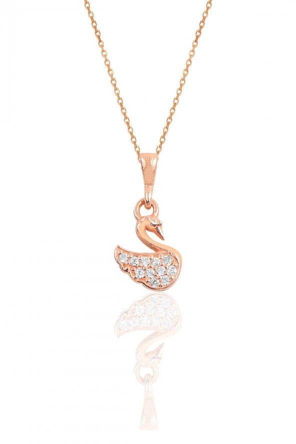 Gümüş rose taşlı kuğu kolye ürün görseli