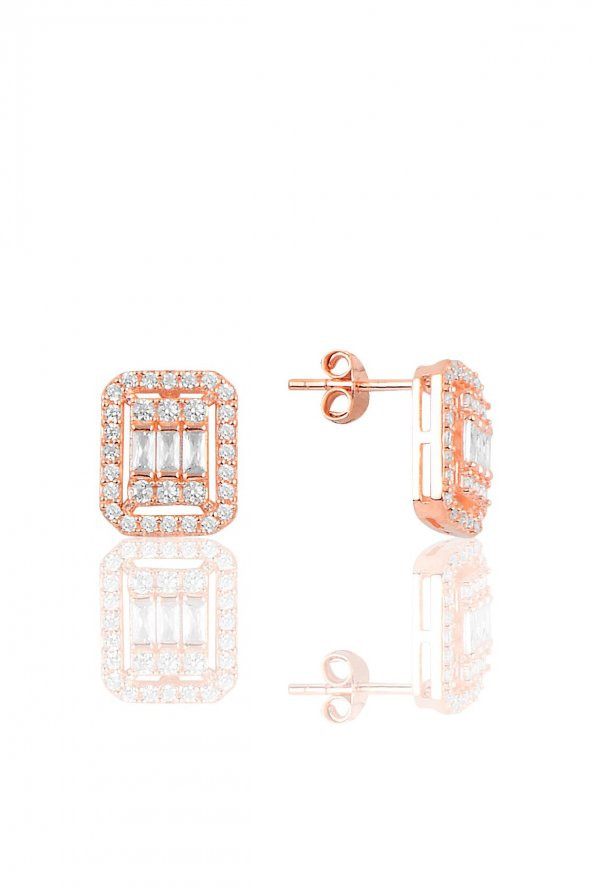 Gümüş rose baget taşlı küpe ürün görseli 1