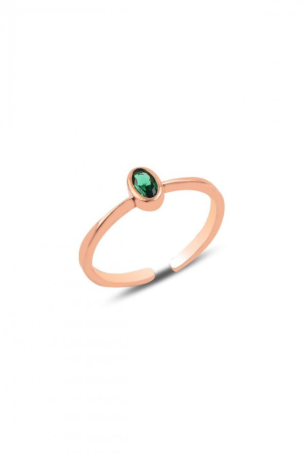 Gümüş rose yeşil taşlı ayarlamalı yüzük ürün görseli