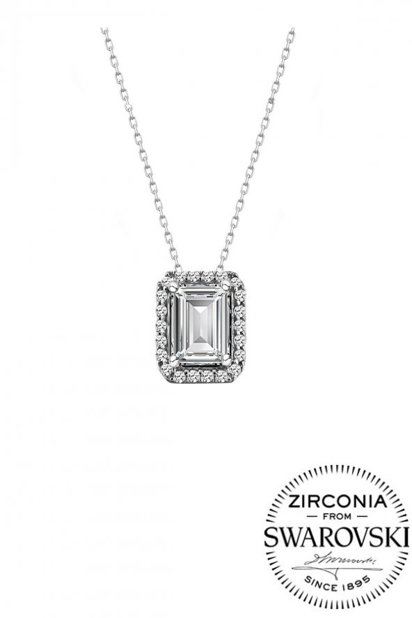 Gümüş Swarovski baget taşlı pırlanta modeli kolye ürün görseli