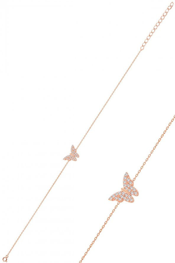 Gümüş rose zirkon taşlı kelebek bileklik - 1