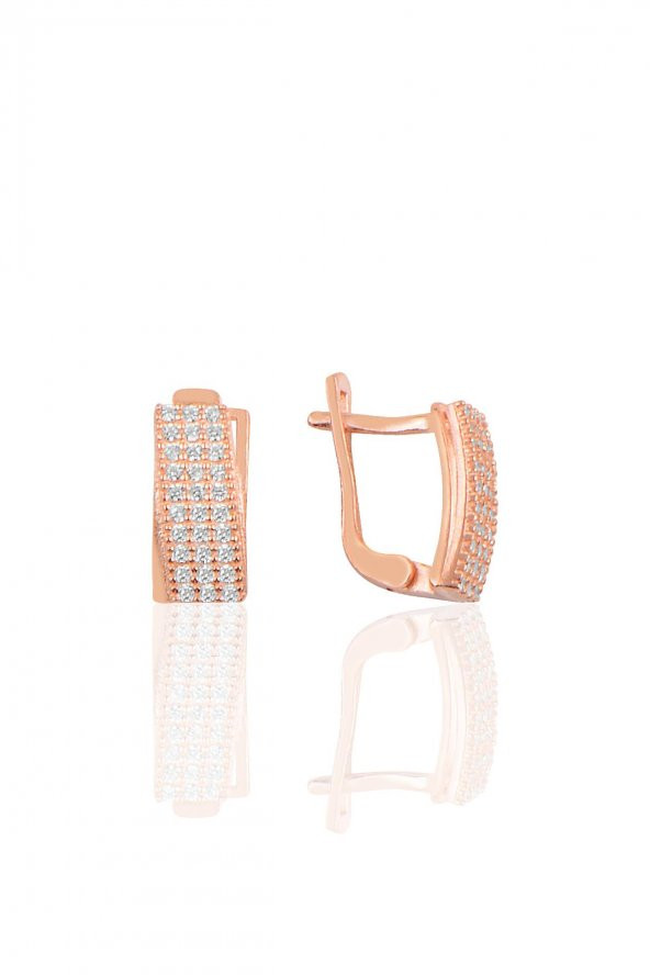 Gümüş zirkon taşlı j modeli küpe SGTL10065ROSE ürün görseli