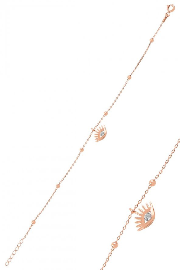 Gümüş rose top top zincirli kirpikli göz bileklik ürün görseli