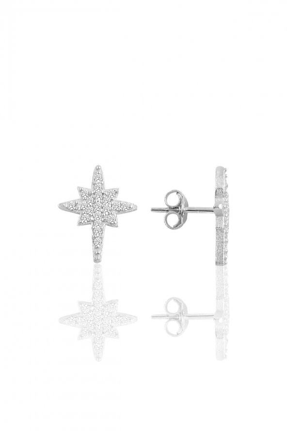 Gümüş rodyumlu kutupyıldız modeli küpe - 1