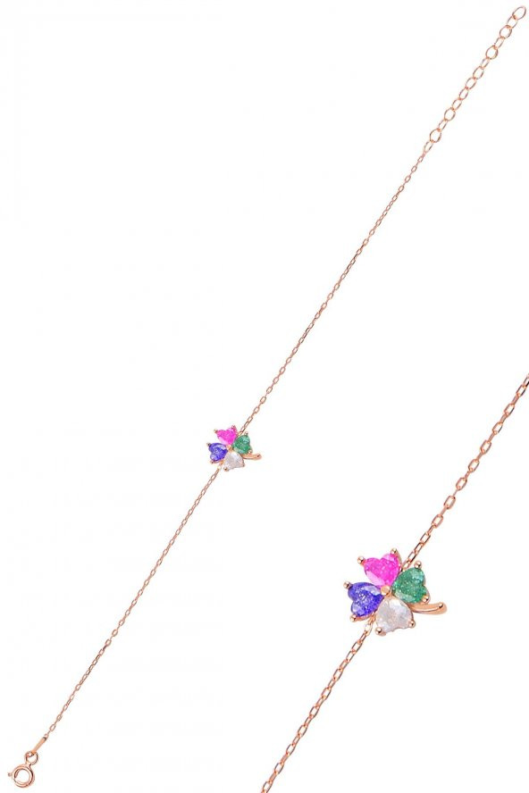 Gümüş kristalize renkli taş yonca modeli bileklik SGTL10090MİX ürün görseli