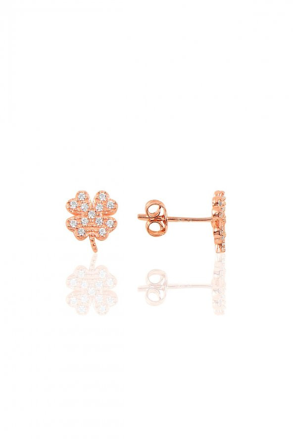 Gümüş rose zirkon taşlı yonca küpe ürün görseli