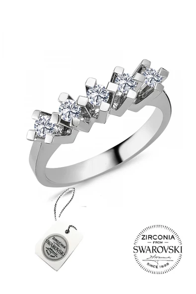 Gümüş Swarovski beş taşlı çapraz modeli yüzük SGTL20511 - Resim 2