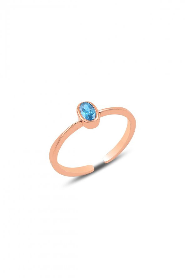 Gümüş rose akuamarin taşlı ayarlamalı yüzük ürün görseli