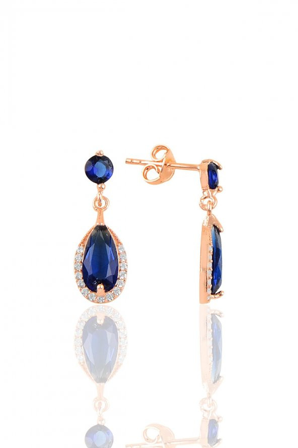Gümüş rose safir taşlı damla modeli küpe