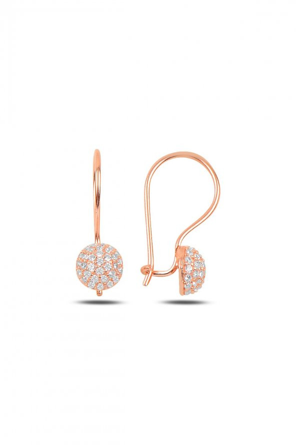 Gümüş rose zirkon taşlı çengelli yarım top küpe