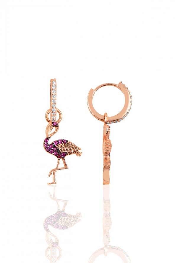 Gümüş rose zirkon taşlı flamingo küpe - 1