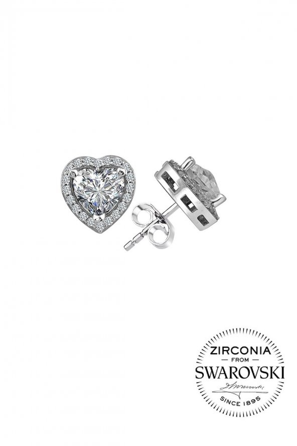 Gümüş Swarovski taşlı pırlanta modeli kalp küpe ürün görseli 1