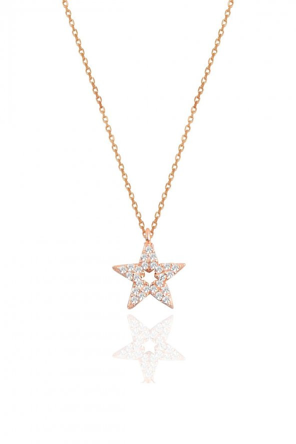 Gümüş rose zirkon taşlı lotus modeli kolye ürün görseli 1