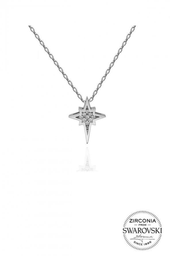 Gümüş Swarovski taşlı pırlanta modeli kutup yıldızı kolye