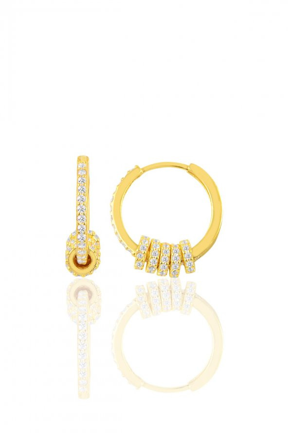 Gümüş zirkon taşlı altın yaldızlı ring küpe