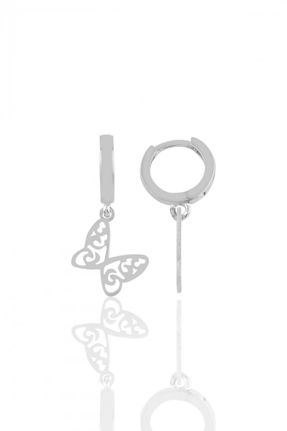 Gümüş desenli kelebek küpe SGTL10355 - 2