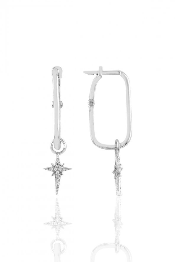 Gümüş rodyumlu kutup yıldızı göçmen küpe ürün görseli 1