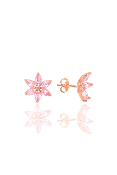 Gümüş rose  taşlı nilüfer lotus çiçeği küpe SGTL10388