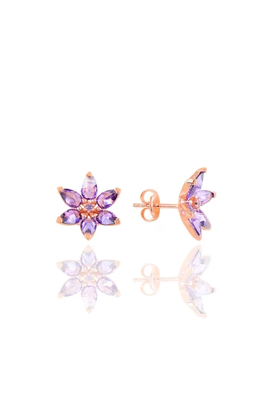 Gümüş rose  taşlı nilüfer lotus çiçeği küpe SGTL10388 - 4