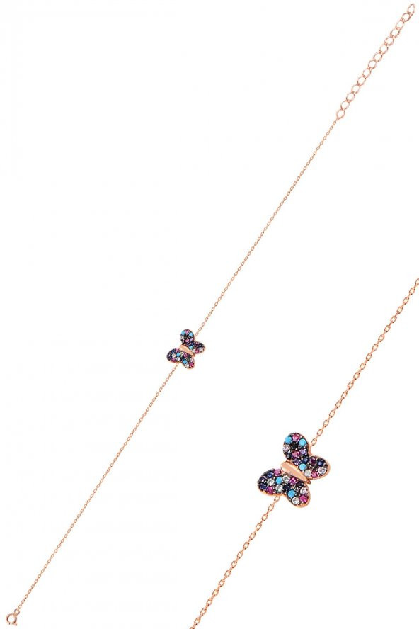 Gümüş rose renkli taşlı kelebek bileklik ürün görseli 1