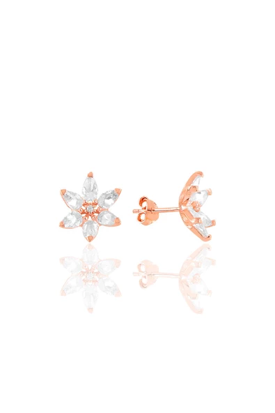 Gümüş rose  taşlı nilüfer lotus çiçeği küpe SGTL10388 - 2
