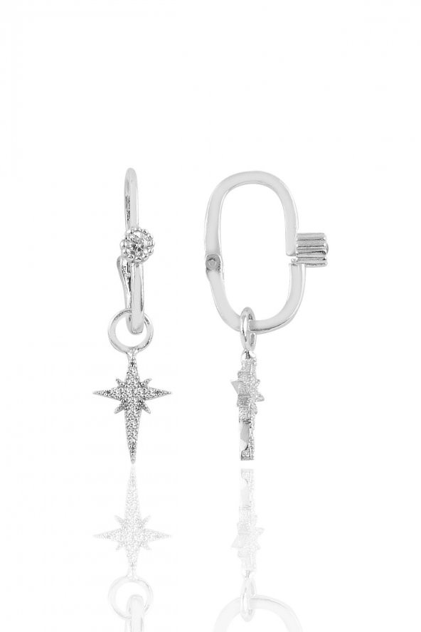 Gümüş rodyumlu zirkon taşlı kutup yıldızı göçmen küpe ürün görseli 1