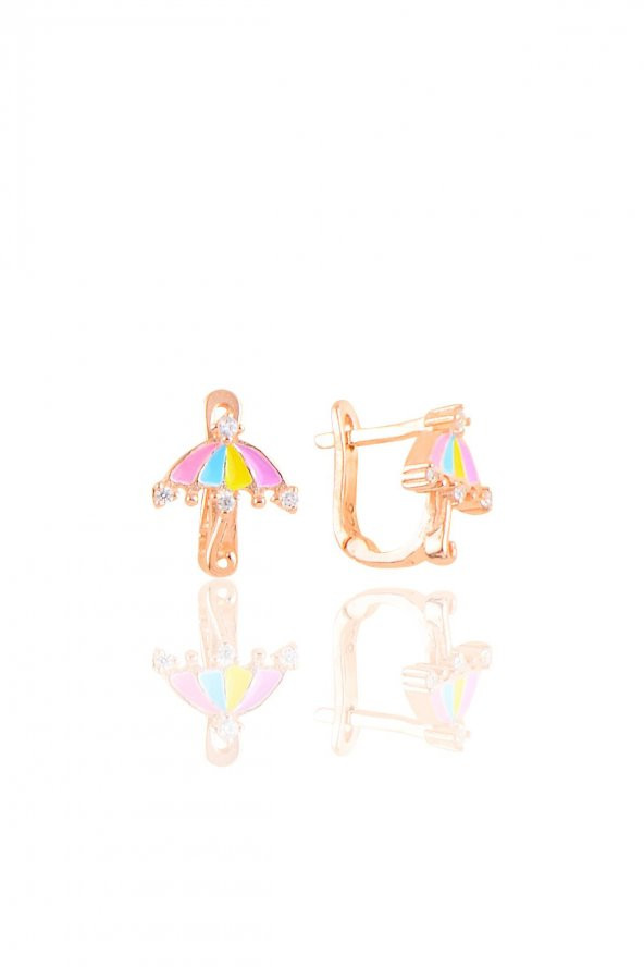 Gümüş rose mineli zirkon taşlı şemsiye çocuk küpesi