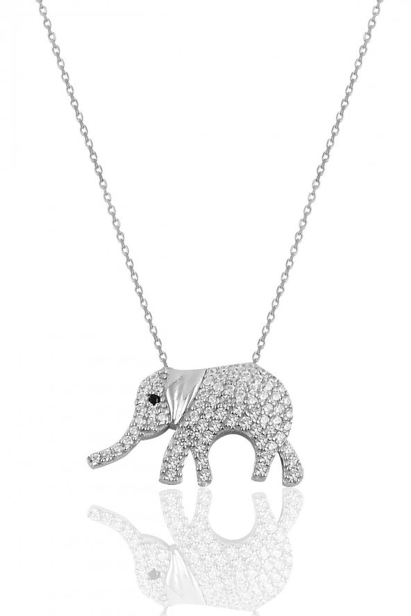Gümüş zirkon taşlı fil modeli kolye ürün görseli 1