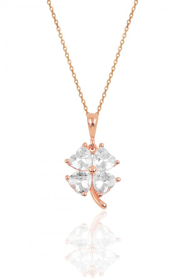 Gümüş zirkon taşlı yonca modeli kolye SGTL10088BEYAZ ürün görseli 1