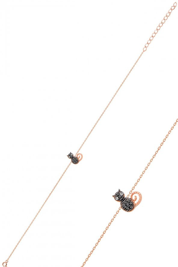 Gümüş rose onix taşlı kedi bileklik ürün görseli