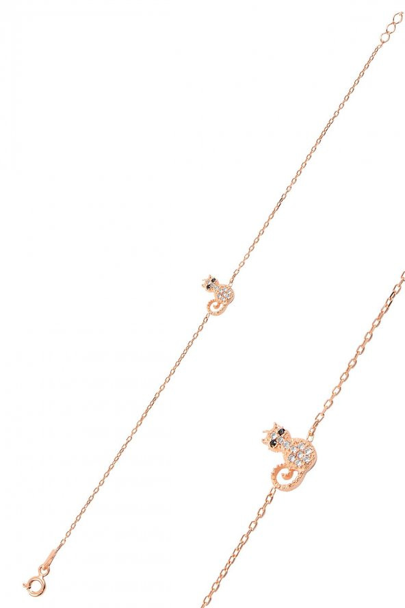 Gümüş rose zirkon taşlı kedi bileklik ürün görseli