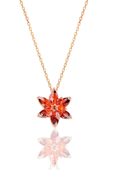 Gümüş rose taşlı nilüfer lotus çiçeği kolye - 3
