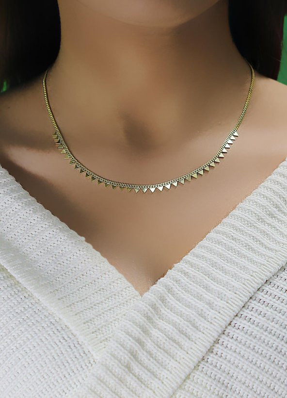 Gümüş altın yaldızlı  gurmet zincirli piramit kolye - Resim 2